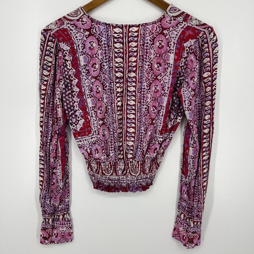 Free People Blouse Women's Size S‎ Purple Long Sleeve V Neck Paisley Wild & Free - Picture 5 of 8